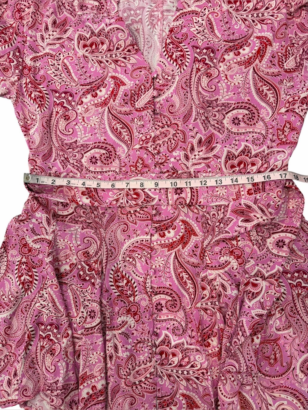 Zara Paisley Shirt Dress Tie Waist Button Front Ruffle Boho Pink XL RUNS SMALL - Picture 10 of 16